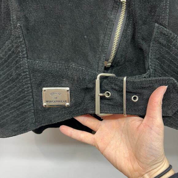 Vintage Morganwear Leather Jacket Small Black Studded Moto Lace Up Belt Biker - Picture 6 of 9